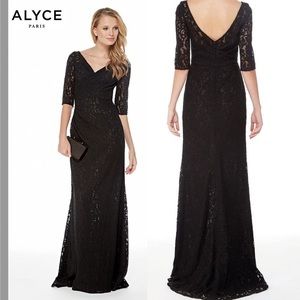Alyce Paris Lace V-Neck Dress With Half Sleeves